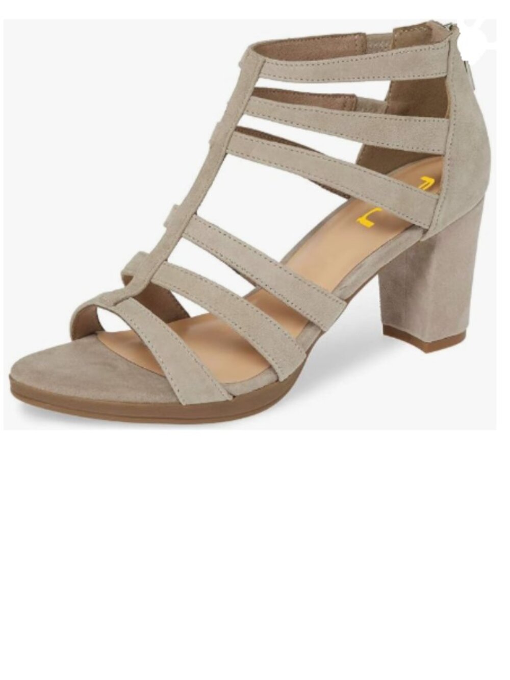 FSJ Grey Chunky Mid High Heel Sandals Open Toe T-Strap Cutout Dress Party Shoes